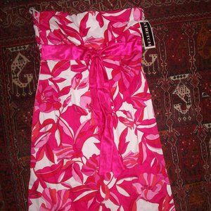 Giorgio Fiorlini Women Size 8 Pink Red Floral Strapless Sleeveless Cotton Dress